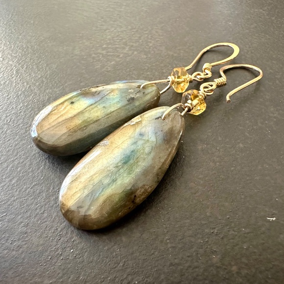 Labradorite Statement Earrings, 24k Gold Vermeil, Handmade by Prairie Ice - Picture 9 of 12